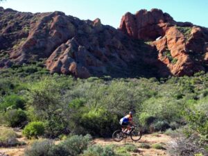 Mountain biker near mountain